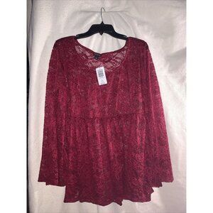 Torrid Red Lace Babydoll Top Flared Sleeves NWT Size 1